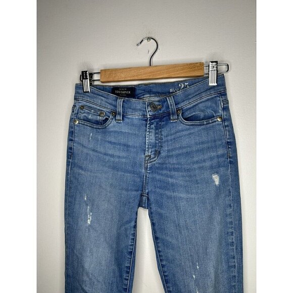 J. Crew Pants Womens Blue Denim Jeans Toothpick Distressed Cut-Off Size 25 - Picture 3 of 14